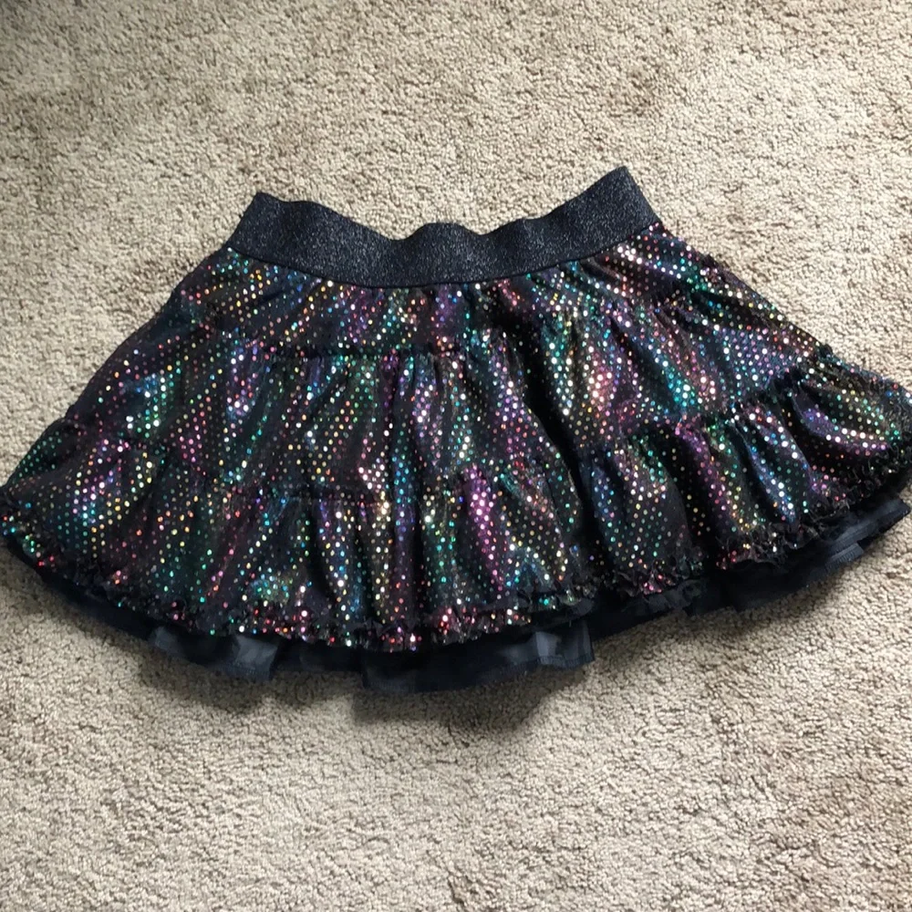 Justice Skirt Girls Size 14 Black Sparkles Layered‎ with Shorts Underneath